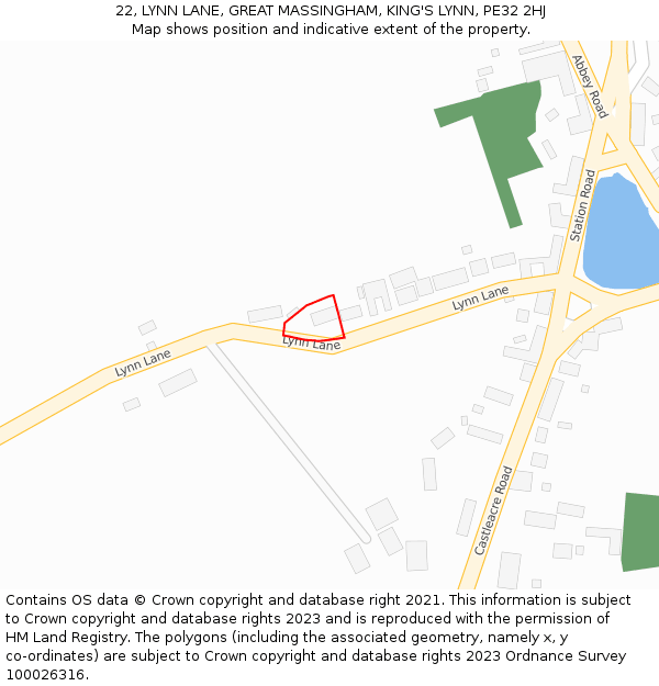22, LYNN LANE, GREAT MASSINGHAM, KING'S LYNN, PE32 2HJ: Location map and indicative extent of plot
