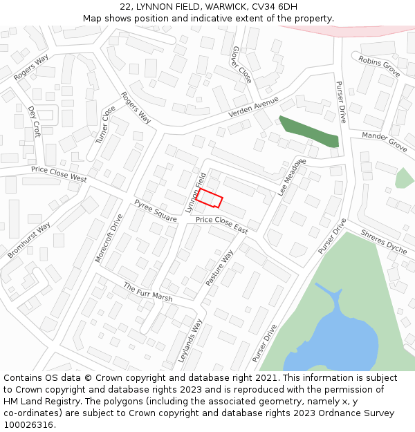 22, LYNNON FIELD, WARWICK, CV34 6DH: Location map and indicative extent of plot