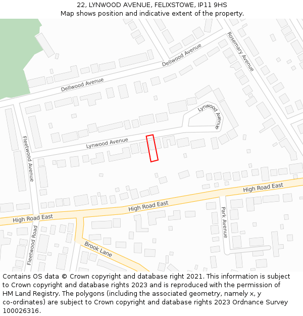 22, LYNWOOD AVENUE, FELIXSTOWE, IP11 9HS: Location map and indicative extent of plot