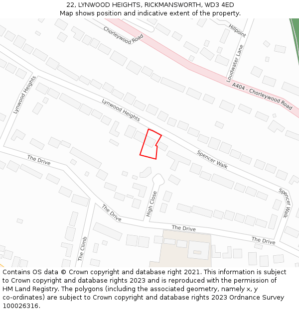 22, LYNWOOD HEIGHTS, RICKMANSWORTH, WD3 4ED: Location map and indicative extent of plot