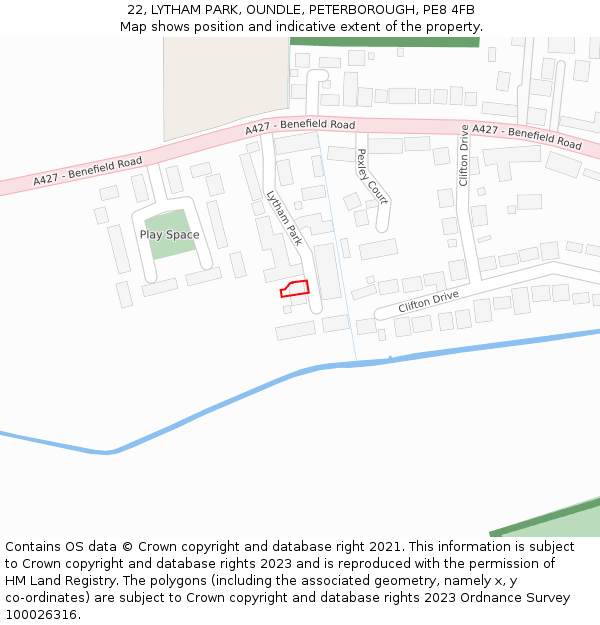 22, LYTHAM PARK, OUNDLE, PETERBOROUGH, PE8 4FB: Location map and indicative extent of plot