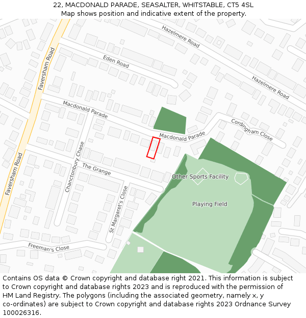 22, MACDONALD PARADE, SEASALTER, WHITSTABLE, CT5 4SL: Location map and indicative extent of plot