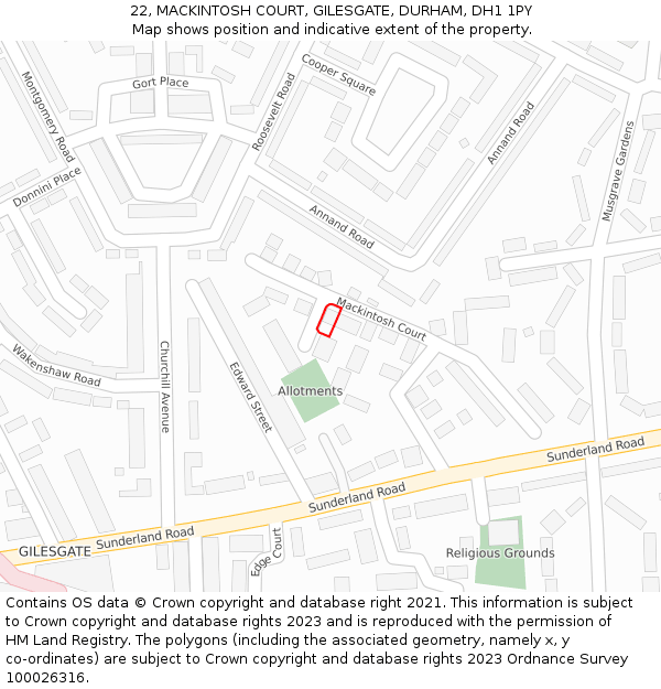 22, MACKINTOSH COURT, GILESGATE, DURHAM, DH1 1PY: Location map and indicative extent of plot