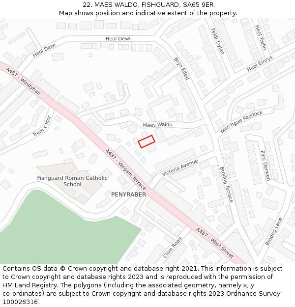 22, MAES WALDO, FISHGUARD, SA65 9ER: Location map and indicative extent of plot