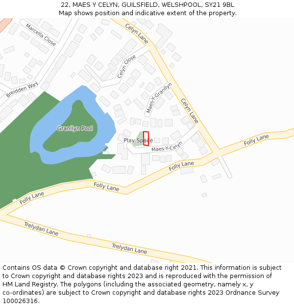 22, MAES Y CELYN, GUILSFIELD, WELSHPOOL, SY21 9BL: Location map and indicative extent of plot