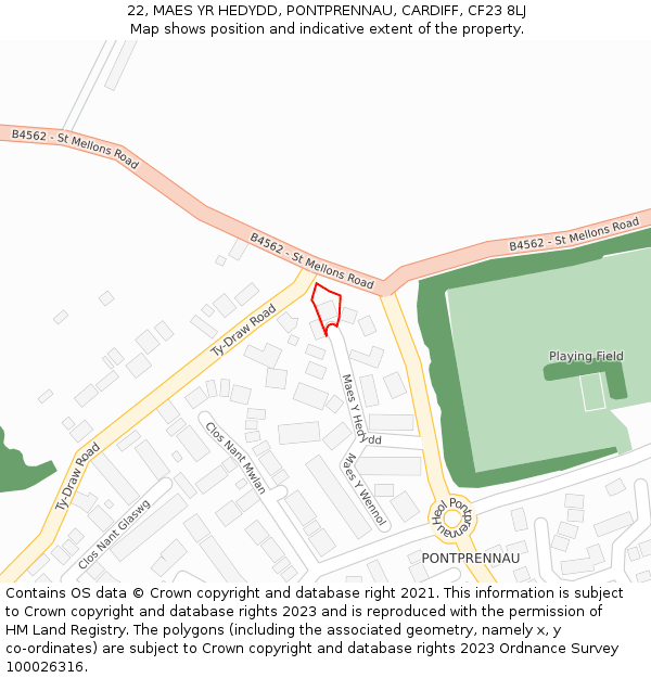 22, MAES YR HEDYDD, PONTPRENNAU, CARDIFF, CF23 8LJ: Location map and indicative extent of plot