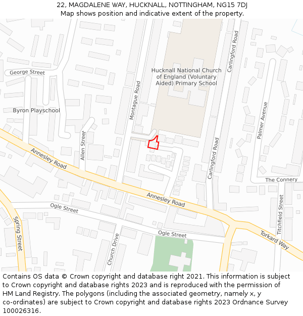 22, MAGDALENE WAY, HUCKNALL, NOTTINGHAM, NG15 7DJ: Location map and indicative extent of plot