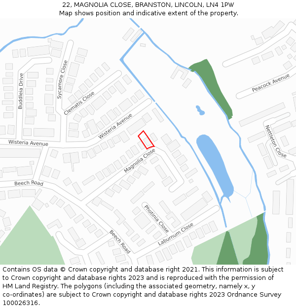 22, MAGNOLIA CLOSE, BRANSTON, LINCOLN, LN4 1PW: Location map and indicative extent of plot