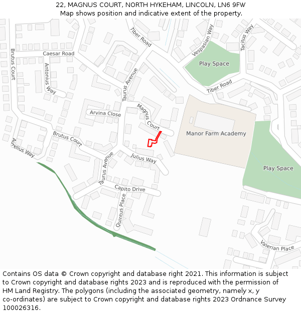 22, MAGNUS COURT, NORTH HYKEHAM, LINCOLN, LN6 9FW: Location map and indicative extent of plot