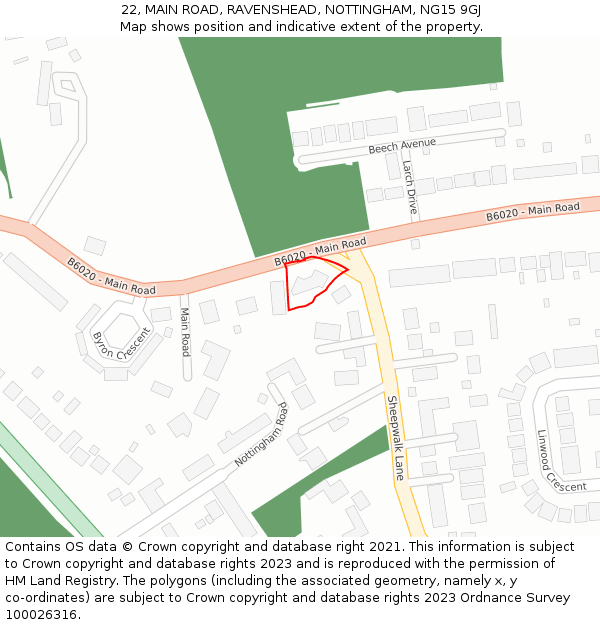 22, MAIN ROAD, RAVENSHEAD, NOTTINGHAM, NG15 9GJ: Location map and indicative extent of plot