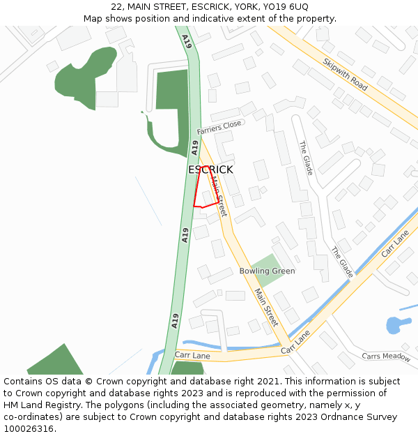 22, MAIN STREET, ESCRICK, YORK, YO19 6UQ: Location map and indicative extent of plot