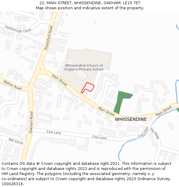 22, MAIN STREET, WHISSENDINE, OAKHAM, LE15 7ET: Location map and indicative extent of plot