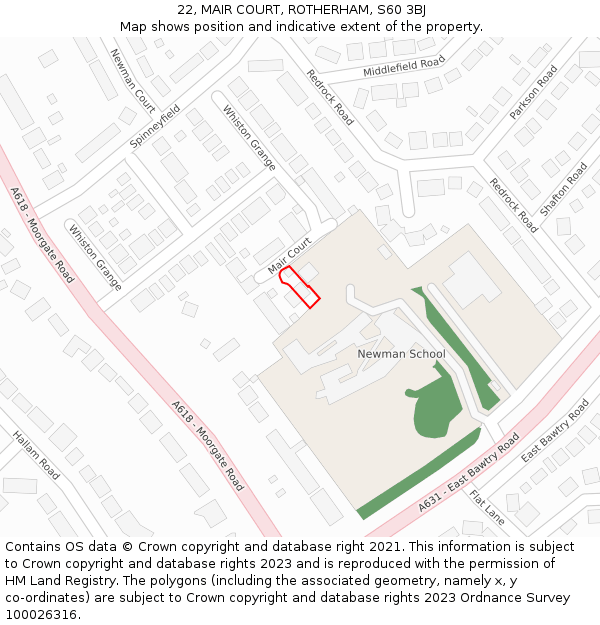 22, MAIR COURT, ROTHERHAM, S60 3BJ: Location map and indicative extent of plot