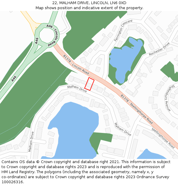 22, MALHAM DRIVE, LINCOLN, LN6 0XD: Location map and indicative extent of plot