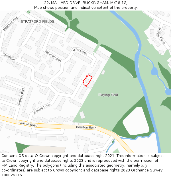 22, MALLARD DRIVE, BUCKINGHAM, MK18 1GJ: Location map and indicative extent of plot