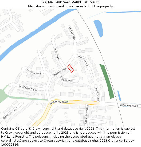 22, MALLARD WAY, MARCH, PE15 9HT: Location map and indicative extent of plot