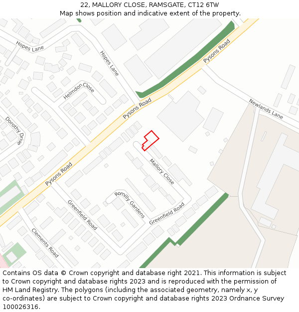 22, MALLORY CLOSE, RAMSGATE, CT12 6TW: Location map and indicative extent of plot