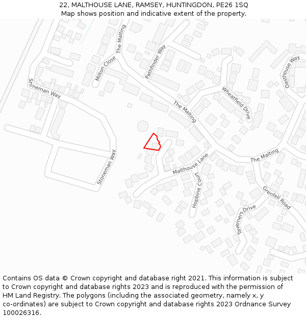 22, MALTHOUSE LANE, RAMSEY, HUNTINGDON, PE26 1SQ: Location map and indicative extent of plot