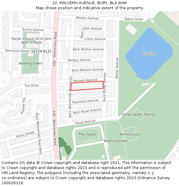 22, MALVERN AVENUE, BURY, BL9 6NW: Location map and indicative extent of plot