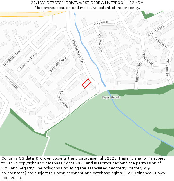 22, MANDERSTON DRIVE, WEST DERBY, LIVERPOOL, L12 4DA: Location map and indicative extent of plot