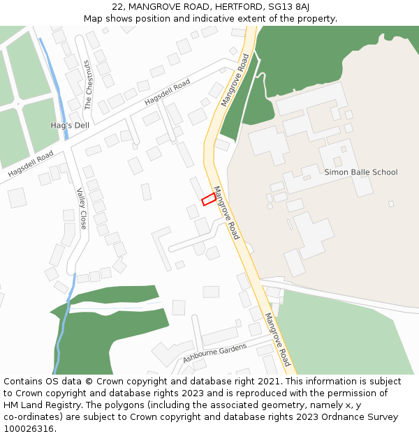 22, MANGROVE ROAD, HERTFORD, SG13 8AJ: Location map and indicative extent of plot