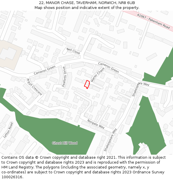 22, MANOR CHASE, TAVERHAM, NORWICH, NR8 6UB: Location map and indicative extent of plot
