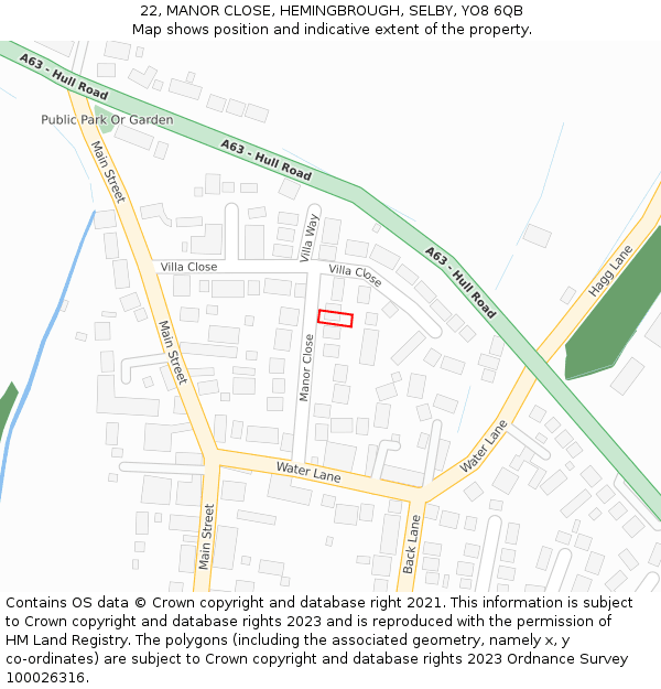 22, MANOR CLOSE, HEMINGBROUGH, SELBY, YO8 6QB: Location map and indicative extent of plot