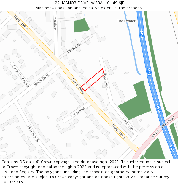22, MANOR DRIVE, WIRRAL, CH49 6JF: Location map and indicative extent of plot