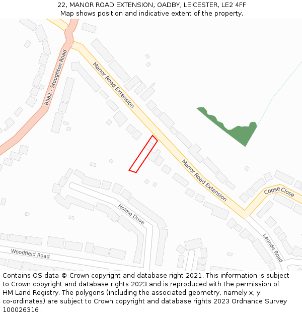 22, MANOR ROAD EXTENSION, OADBY, LEICESTER, LE2 4FF: Location map and indicative extent of plot