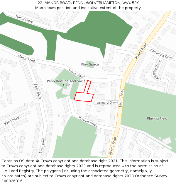 22, MANOR ROAD, PENN, WOLVERHAMPTON, WV4 5PY: Location map and indicative extent of plot