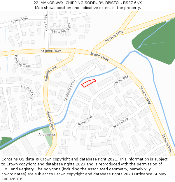 22, MANOR WAY, CHIPPING SODBURY, BRISTOL, BS37 6NX: Location map and indicative extent of plot