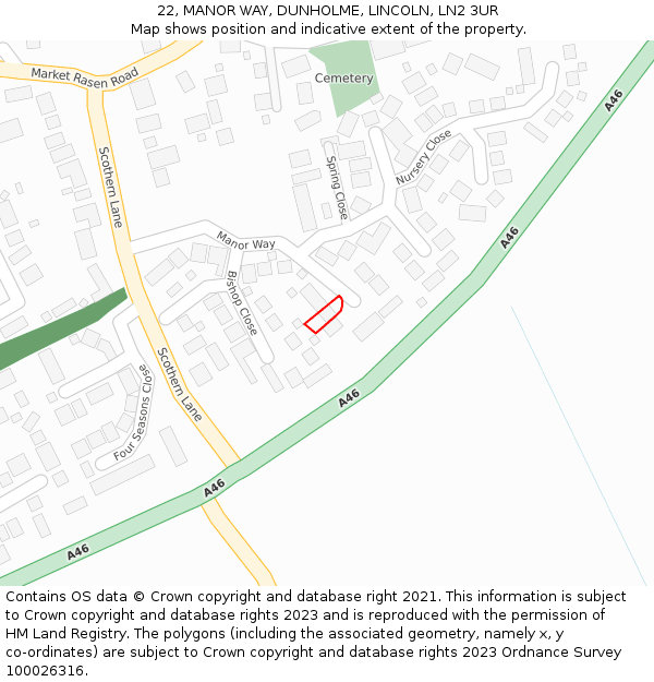 22, MANOR WAY, DUNHOLME, LINCOLN, LN2 3UR: Location map and indicative extent of plot