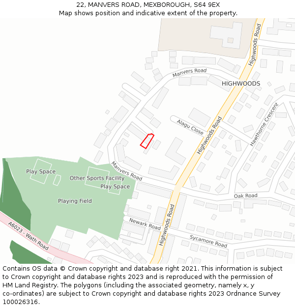 22, MANVERS ROAD, MEXBOROUGH, S64 9EX: Location map and indicative extent of plot