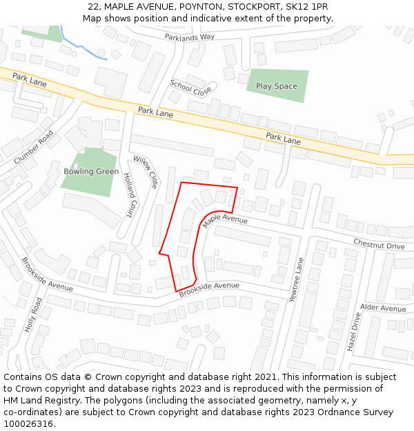 22, MAPLE AVENUE, POYNTON, STOCKPORT, SK12 1PR: Location map and indicative extent of plot