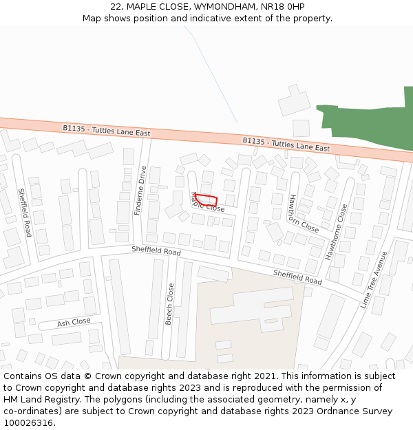 22, MAPLE CLOSE, WYMONDHAM, NR18 0HP: Location map and indicative extent of plot