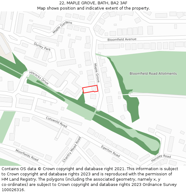 22, MAPLE GROVE, BATH, BA2 3AF: Location map and indicative extent of plot