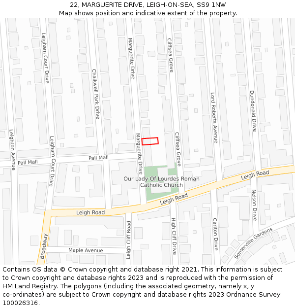 22, MARGUERITE DRIVE, LEIGH-ON-SEA, SS9 1NW: Location map and indicative extent of plot