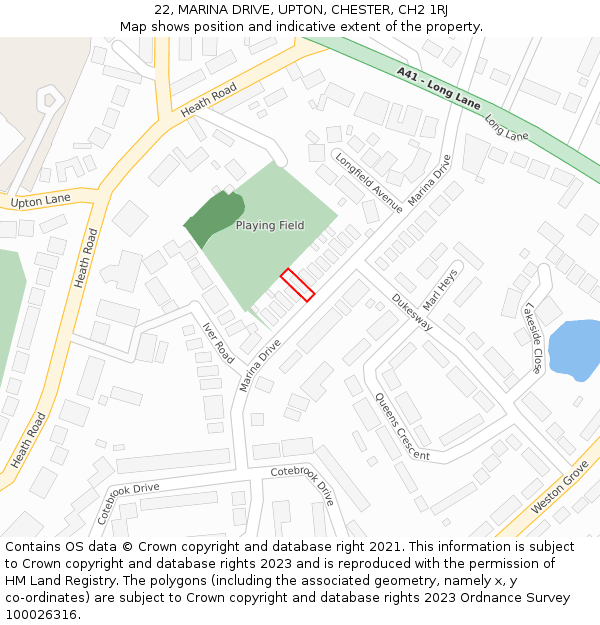 22, MARINA DRIVE, UPTON, CHESTER, CH2 1RJ: Location map and indicative extent of plot
