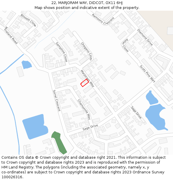 22, MARJORAM WAY, DIDCOT, OX11 6HJ: Location map and indicative extent of plot