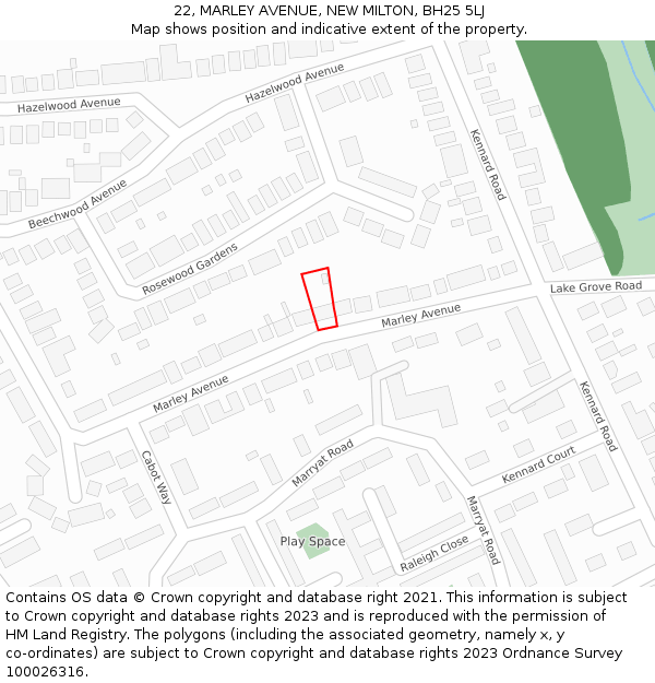 22, MARLEY AVENUE, NEW MILTON, BH25 5LJ: Location map and indicative extent of plot