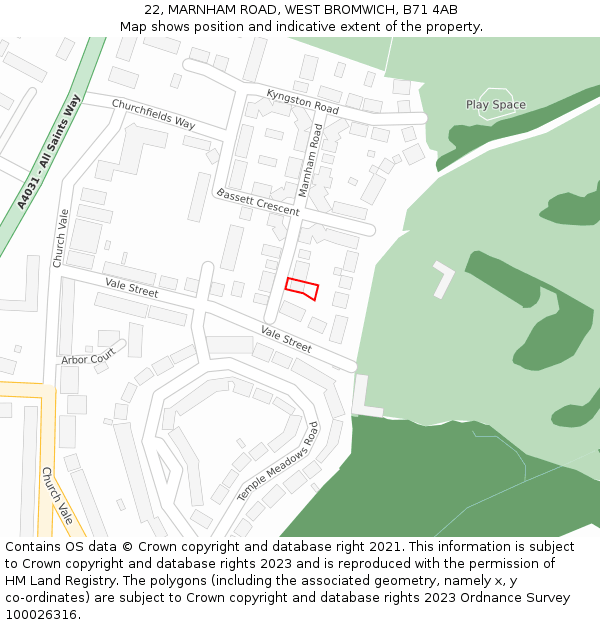 22, MARNHAM ROAD, WEST BROMWICH, B71 4AB: Location map and indicative extent of plot