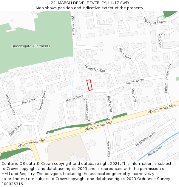 22, MARSH DRIVE, BEVERLEY, HU17 8WD: Location map and indicative extent of plot