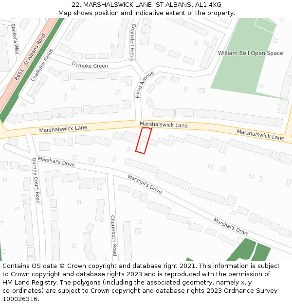 22, MARSHALSWICK LANE, ST ALBANS, AL1 4XG: Location map and indicative extent of plot