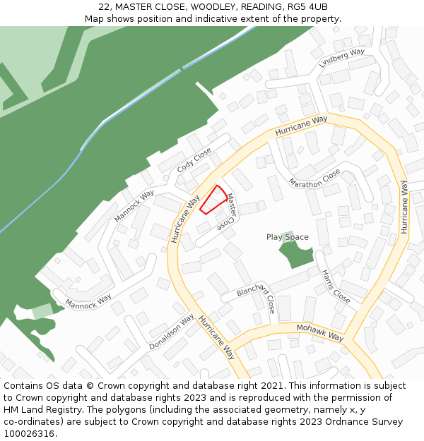 22, MASTER CLOSE, WOODLEY, READING, RG5 4UB: Location map and indicative extent of plot