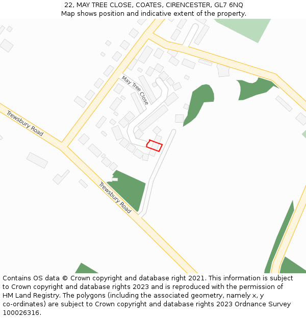 22, MAY TREE CLOSE, COATES, CIRENCESTER, GL7 6NQ: Location map and indicative extent of plot