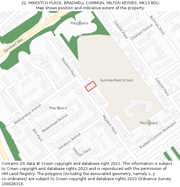 22, MAYDITCH PLACE, BRADWELL COMMON, MILTON KEYNES, MK13 8DU: Location map and indicative extent of plot