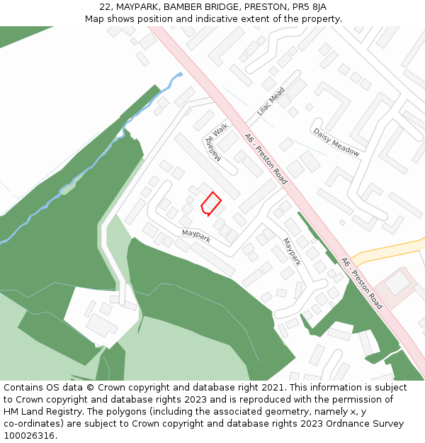 22, MAYPARK, BAMBER BRIDGE, PRESTON, PR5 8JA: Location map and indicative extent of plot