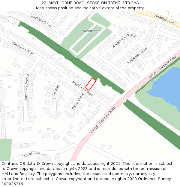 22, MAYTHORNE ROAD, STOKE-ON-TRENT, ST3 3AA: Location map and indicative extent of plot