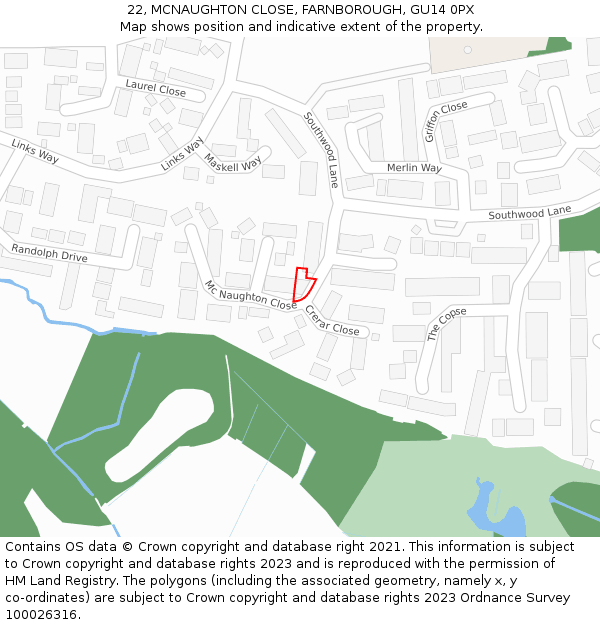 22, MCNAUGHTON CLOSE, FARNBOROUGH, GU14 0PX: Location map and indicative extent of plot