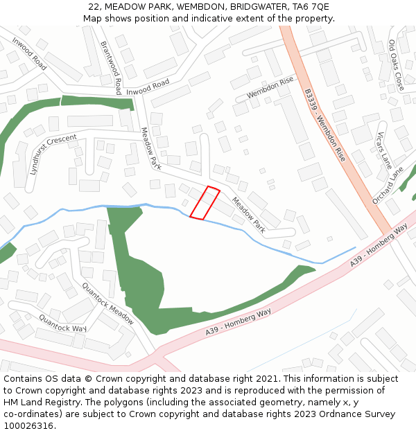 22, MEADOW PARK, WEMBDON, BRIDGWATER, TA6 7QE: Location map and indicative extent of plot